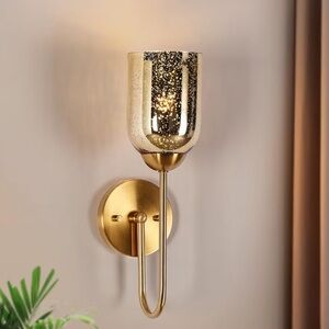 Gold Wall Sconce with Seeded Glass Shade Wall Mount